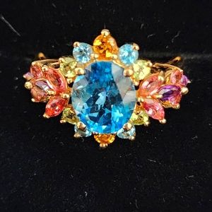14K Yellow Gold Multi Color Gemstone Ring
